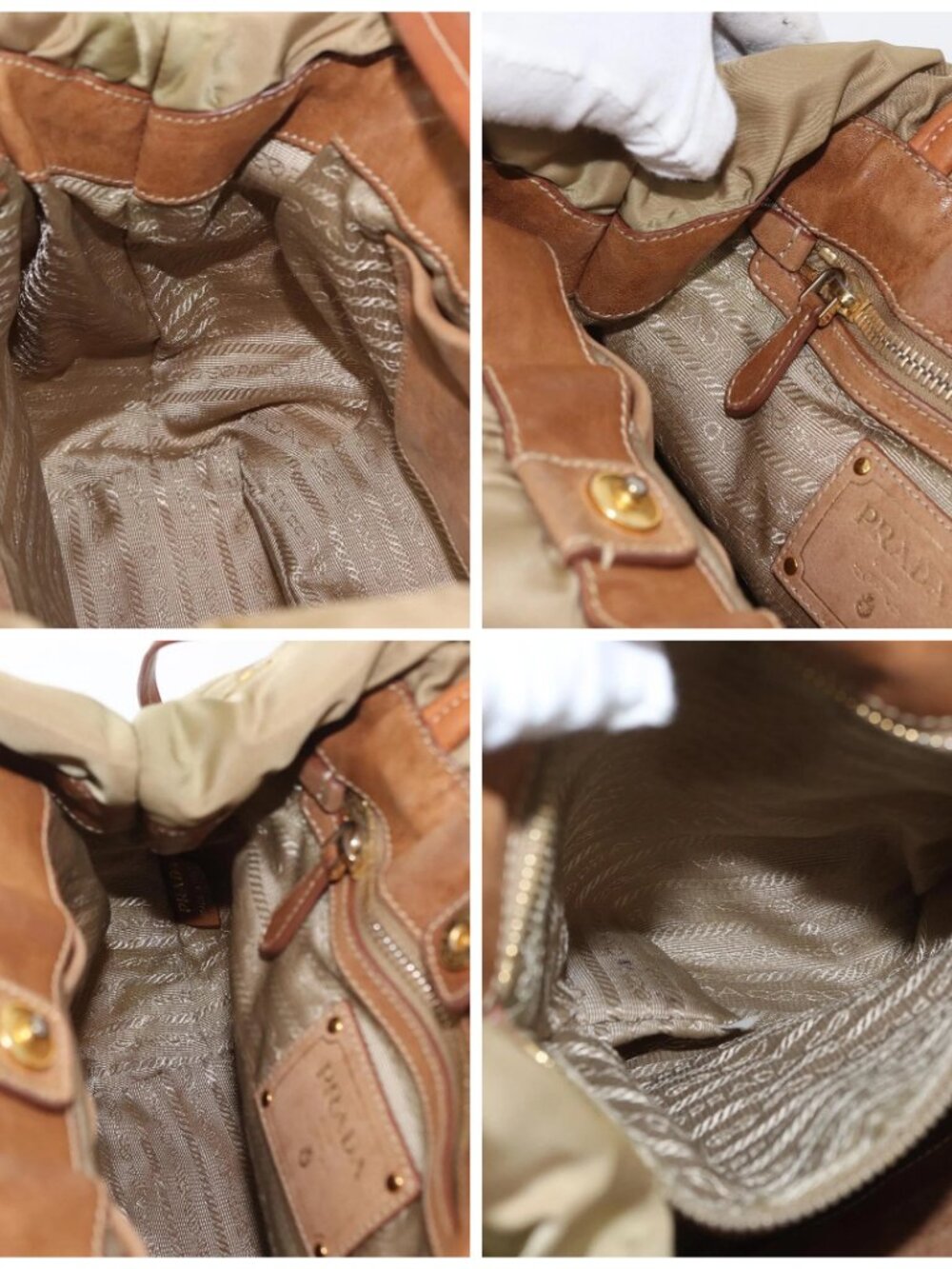 PRADA Tote Bag Nylon Beige Gold Auth bs32789 - Picture 15 of 16